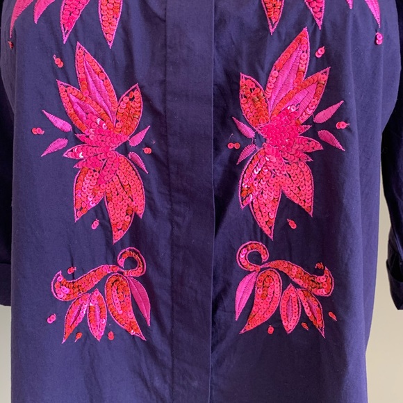 Closet Cleanout! Anthro Maeve Top Purple Pink Sequin Shirt Blouse - Picture 3 of 10